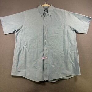 Vintage Arrow Dover Mens 17 Blue Oxford Shirt Short Sleeve Button Down USA Made